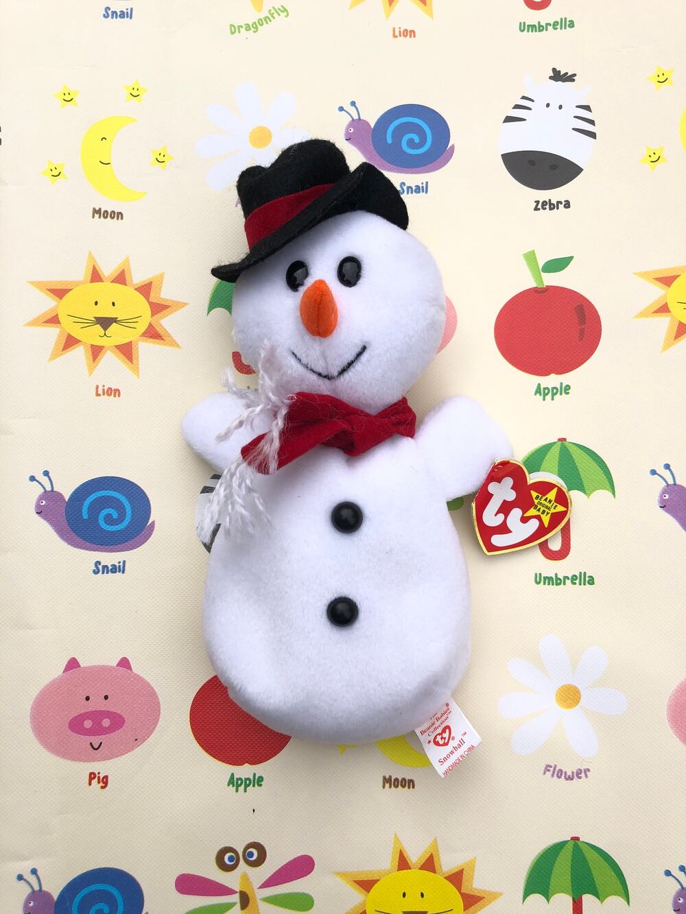 VINTAGE BEANIE BABY SNOWMAN MADE IN USA 1996 "SNOWBALL"